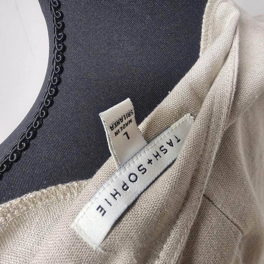 Tash & Sophie Linen Blend Lagenlook Dress Buttons Pockets Cap Sleeves Neutral - Picture 12 of 12